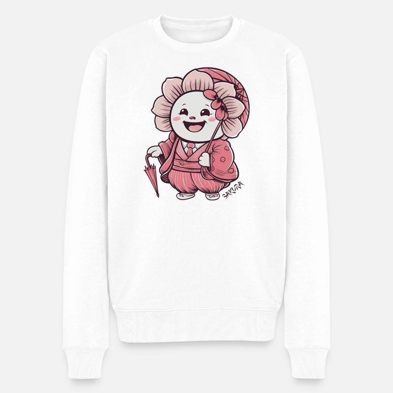Rose Sakura en élégante robe japonaise - Pull Premium bio Homme - blanc