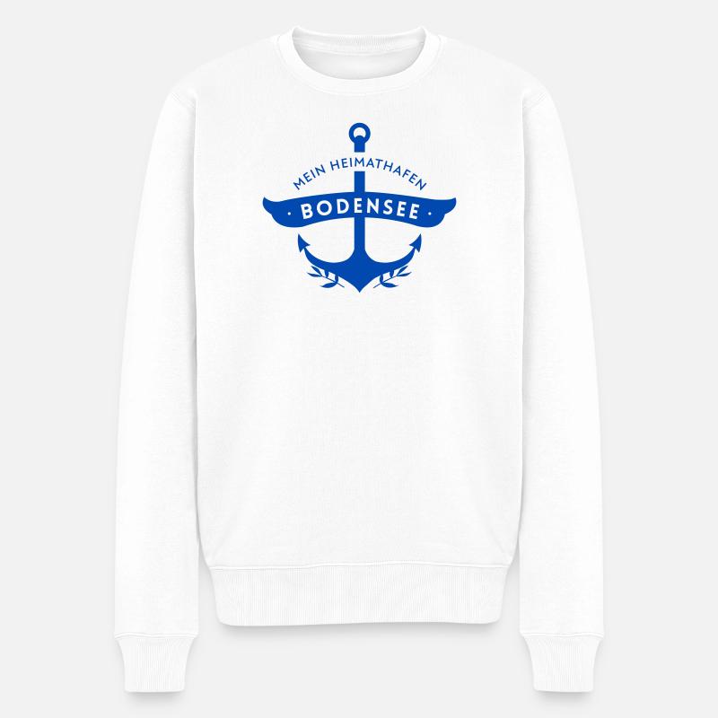 Mein Heimathafen Bodensee mit Anker - Männer Premium Bio Pullover - Weiß
