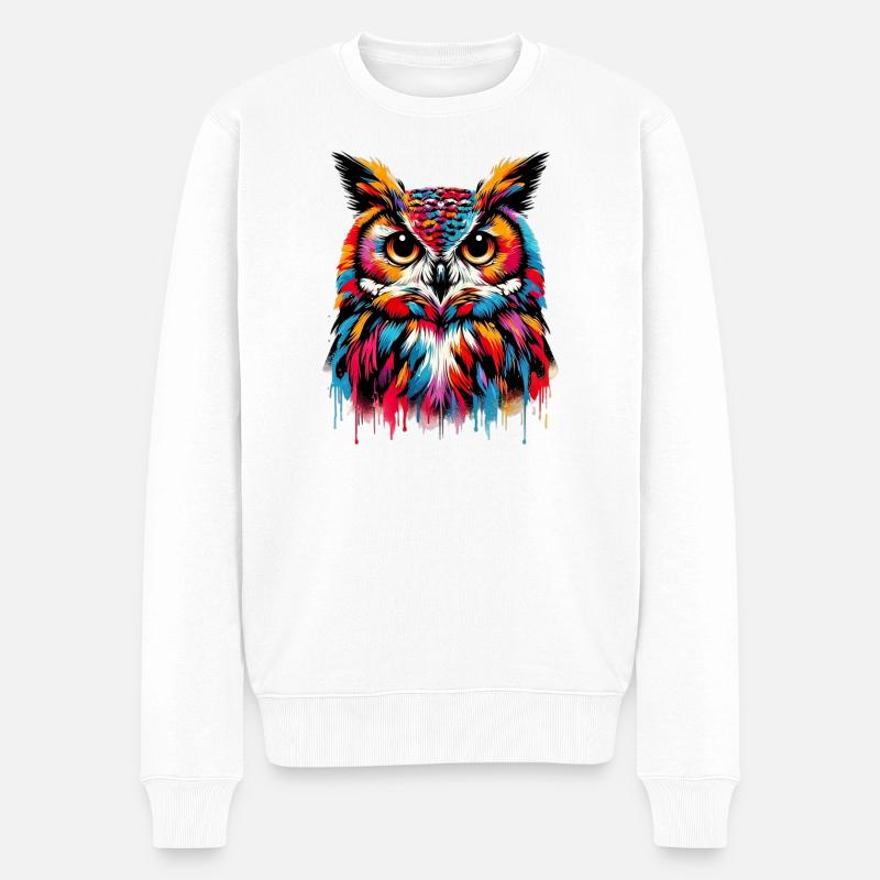 Eule - Männer Premium Bio Pullover - Weiß