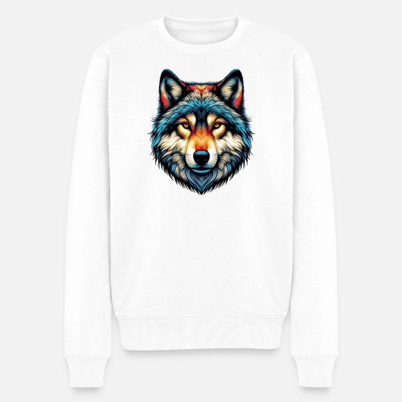 Wolf - Männer Premium Bio Pullover - Weiß