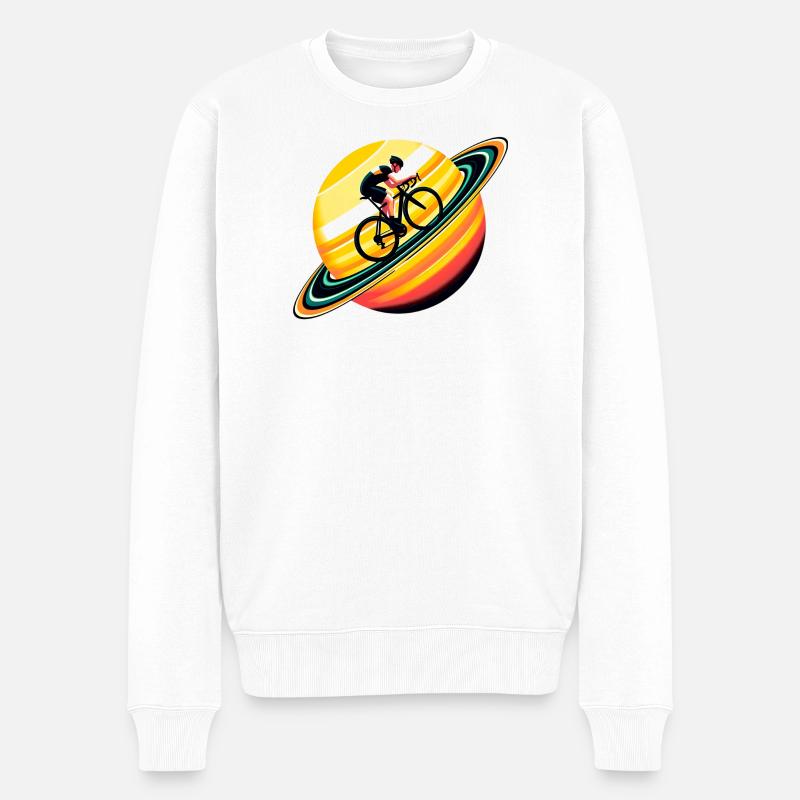 Radfahrer auf dem Saturn - Männer Premium Bio Pullover - Weiß