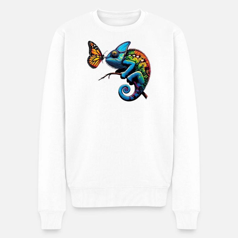 Caméléon et papillon - Pull Premium bio Homme - blanc