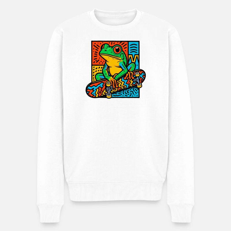 Frosch Skateboard - Männer Premium Bio Pullover - Weiß