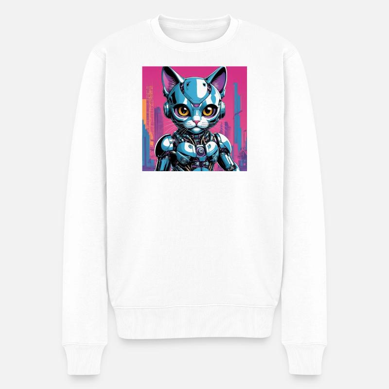 Robo Kitten - Männer Premium Bio Pullover - Weiß