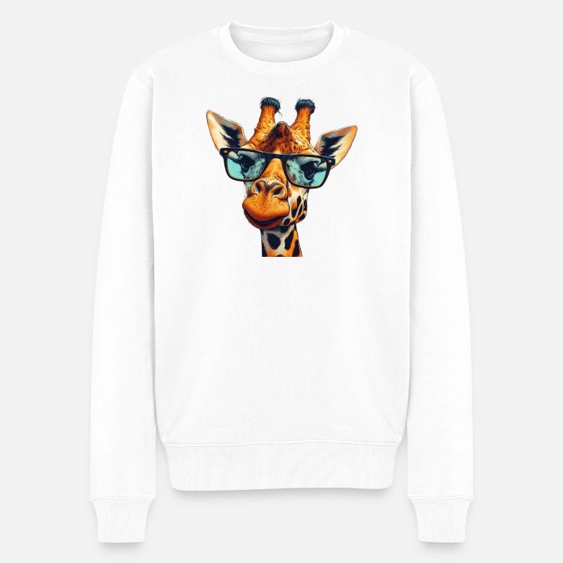 Giraffe mit Brille - Männer Premium Bio Pullover - Weiß