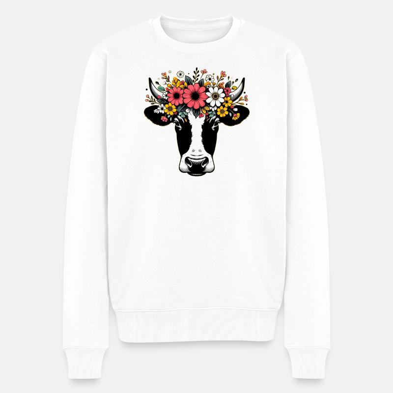 Vache avec des fleurs - Pull Premium bio Homme - blanc