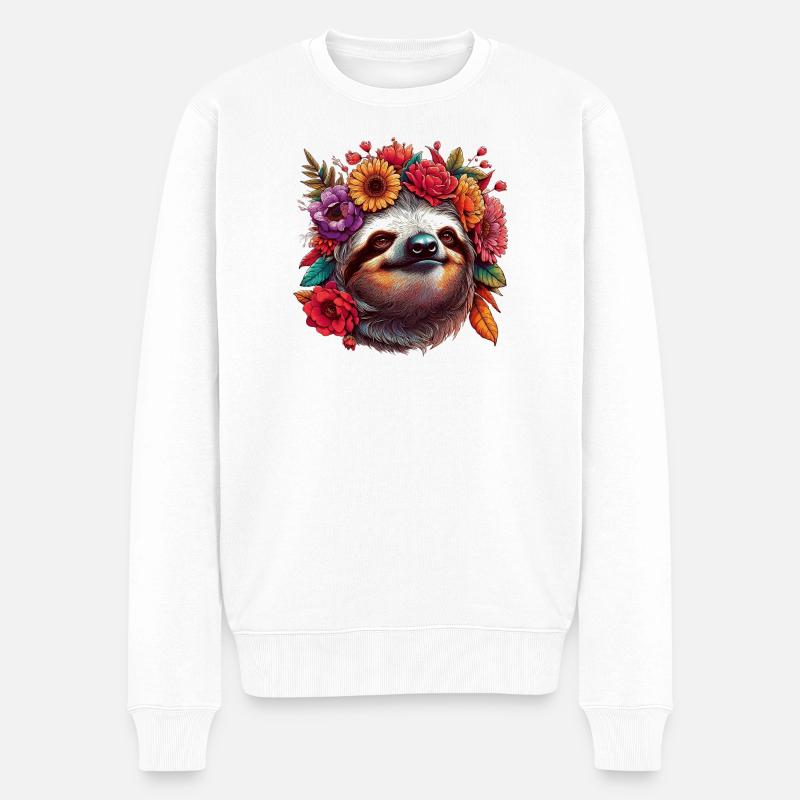 Paresseuse avec des fleurs - Pull Premium bio Homme - blanc