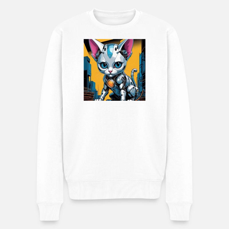 Robo Kitten - Männer Premium Bio Pullover - Weiß