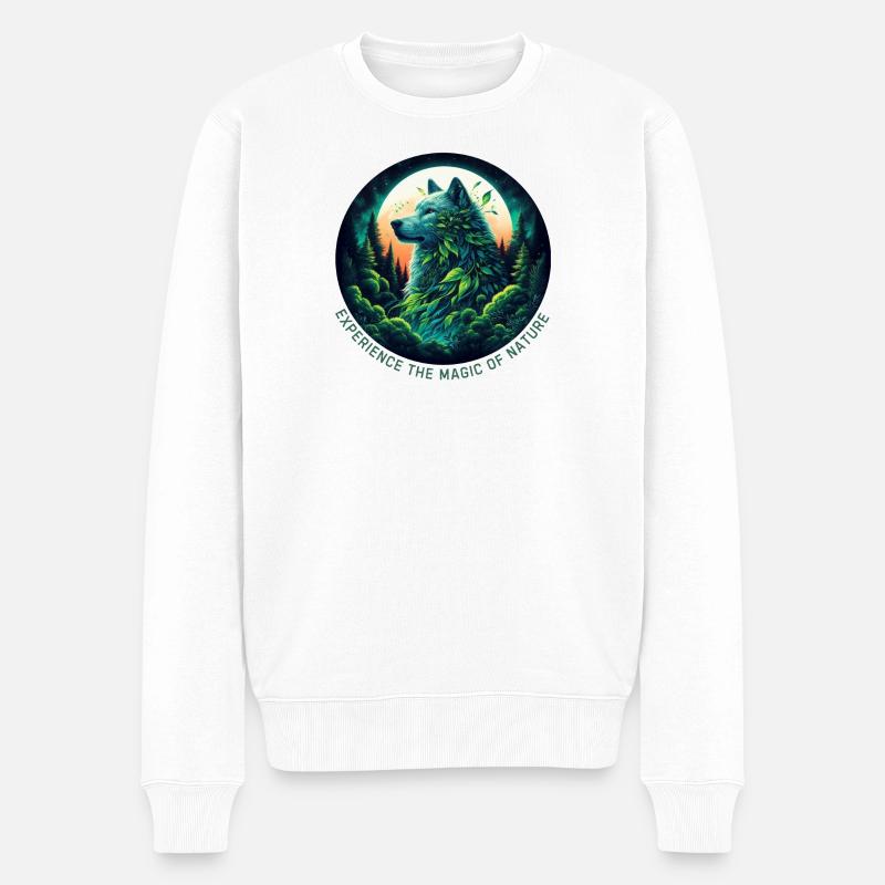 Wolf im Wald - Männer Premium Bio Pullover - Weiß