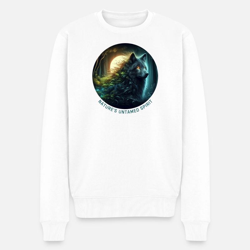 Der Wolf im Nachtwald - Männer Premium Bio Pullover - Weiß