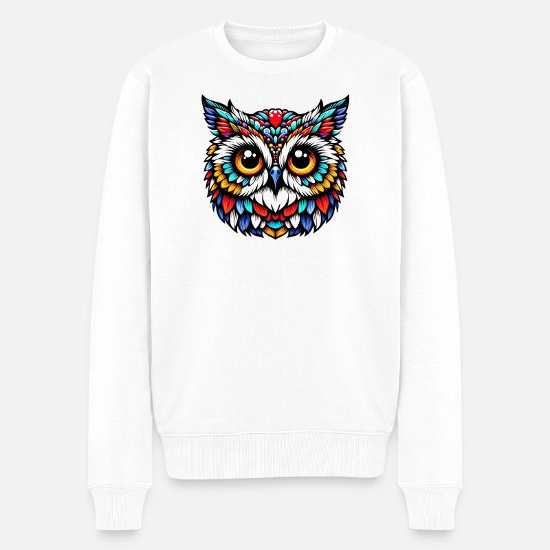 Eule - Männer Premium Bio Pullover - Weiß