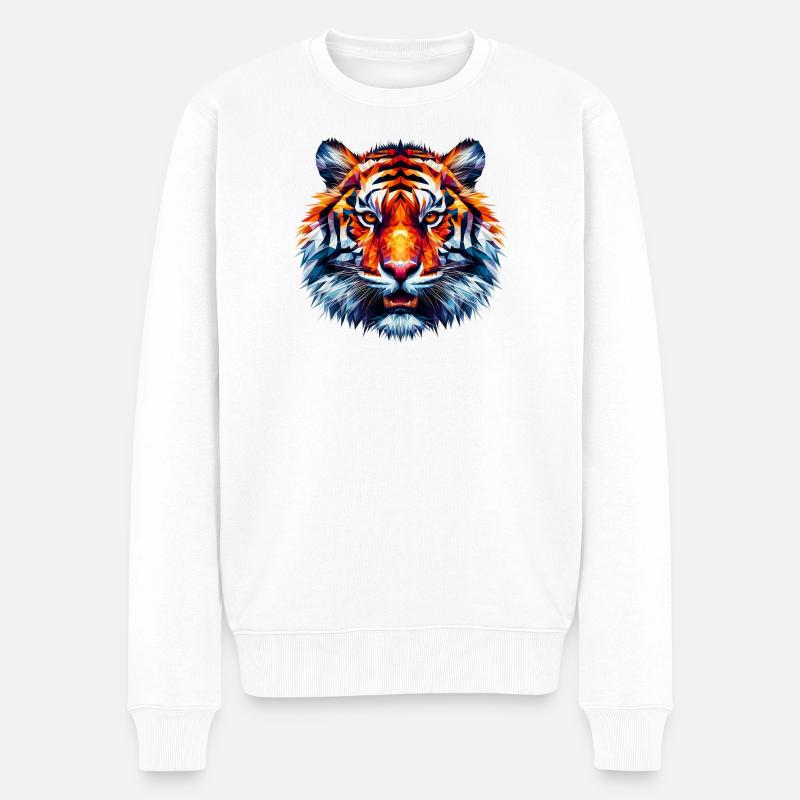 Polygonaler Tiger - Männer Premium Bio Pullover - Weiß