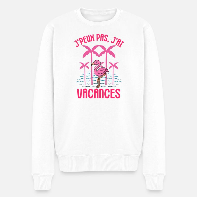 Flamant rose vacances été - Pull Premium bio Homme - blanc