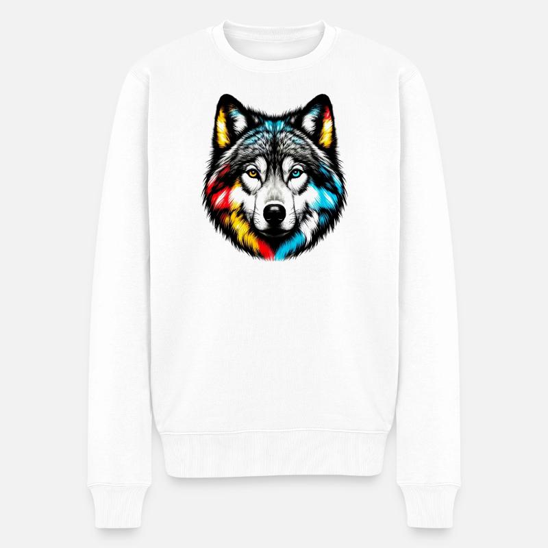 Wolf - Männer Premium Bio Pullover - Weiß