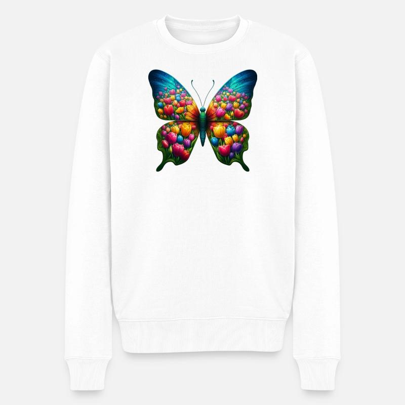 Tulipe papillon tulipe Hollande - Pull Premium bio Homme - blanc