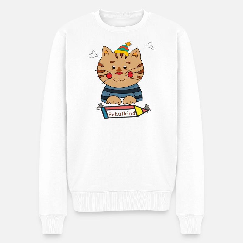 Schulkind Katze - Männer Premium Bio Pullover - Weiß