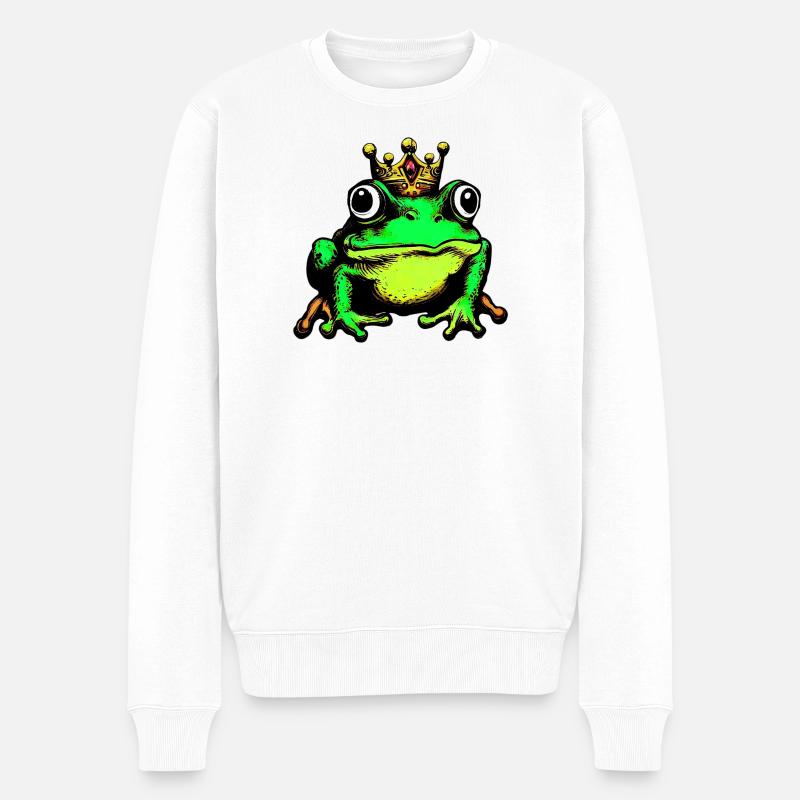 Frosch mit Krone - Männer Premium Bio Pullover - Weiß