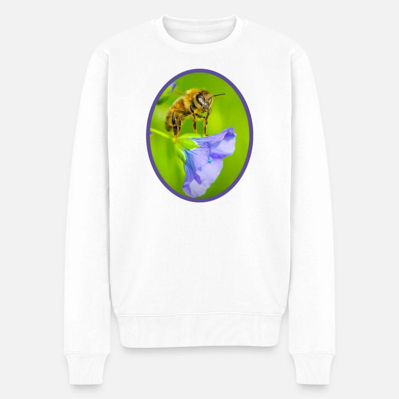 Abeille sur fleur violette - ovale - Pull Premium bio Homme - blanc