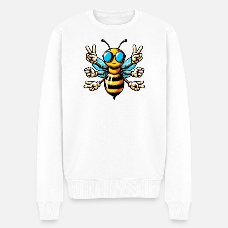 Biene mit Sonnenbrille - Männer Premium Bio Pullover - Weiß