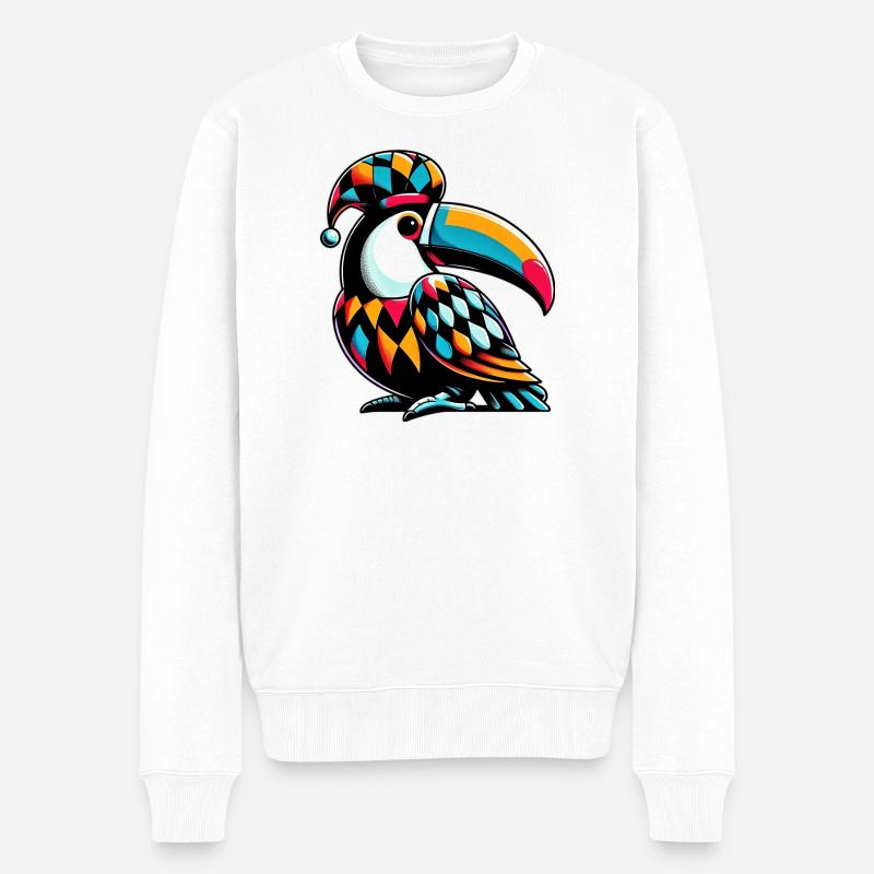 Harlekin Tukan - Männer Premium Bio Pullover - Weiß