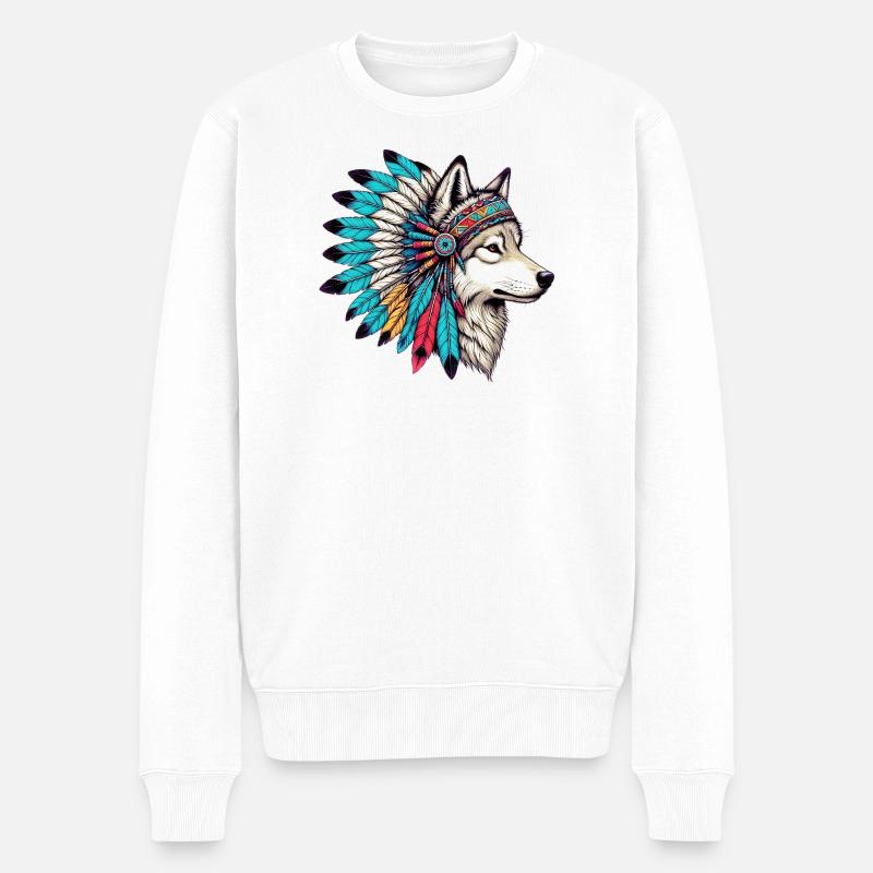 Loup amérindien Peaux-rouges d’Amérique - Pull Premium bio Homme - blanc