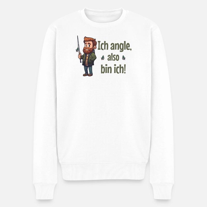 Ich angle, also bin ich! - Angler - Männer Premium Bio Pullover - Weiß