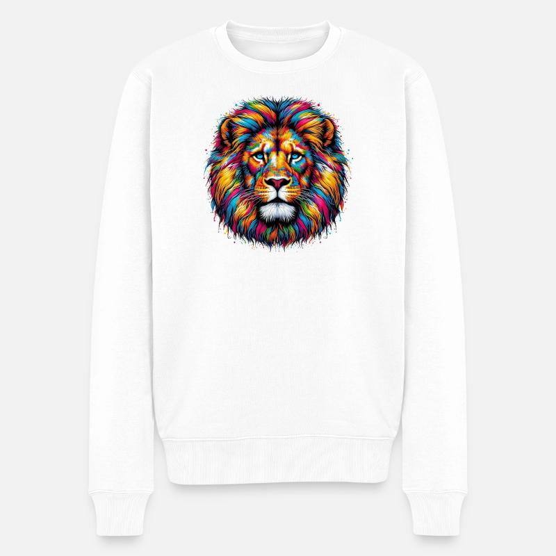 Löwe - Männer Premium Bio Pullover - Weiß