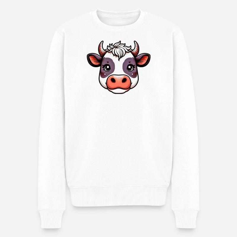Kuh - Männer Premium Bio Pullover - Weiß