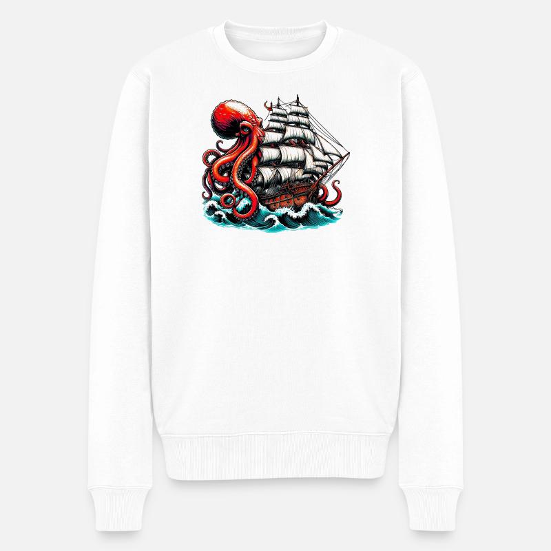 Krake - Männer Premium Bio Pullover - Weiß