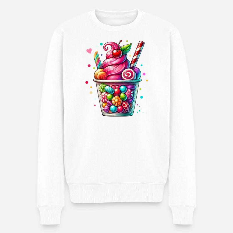 Genuss für die Sinne:Süßigkeiten Milchshake Becher - Männer Premium Bio Pullover - Weiß