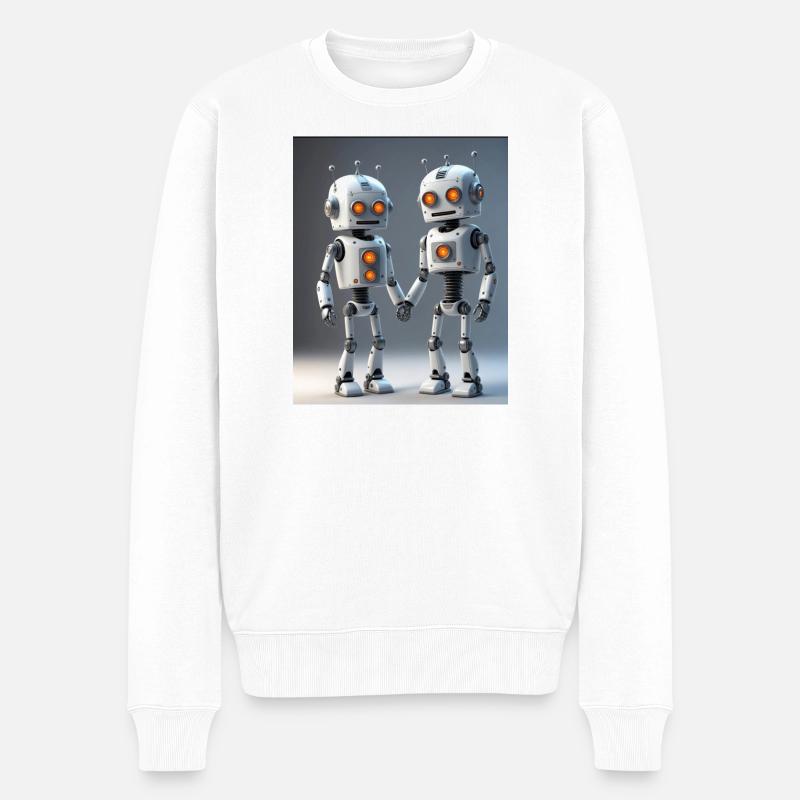 Roboter Pärchen - Männer Premium Bio Pullover - Weiß