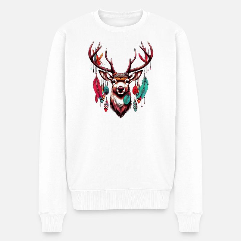 Cerf amérindien Indiens rouges d’Amérique - Pull Premium bio Homme - blanc
