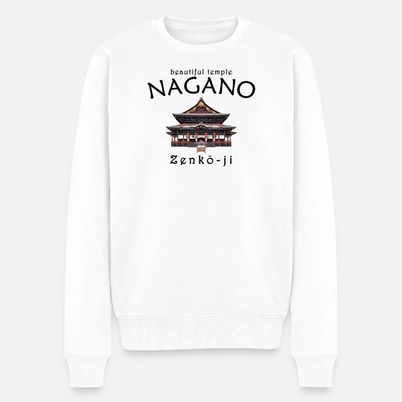 Nagano, Japan, Tempel Zenko-ji, Handzeichnung - Männer Premium Bio Pullover - Weiß