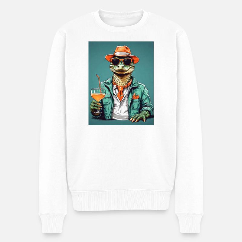 Cooler Alligator mit Cocktail - Männer Premium Bio Pullover - Weiß