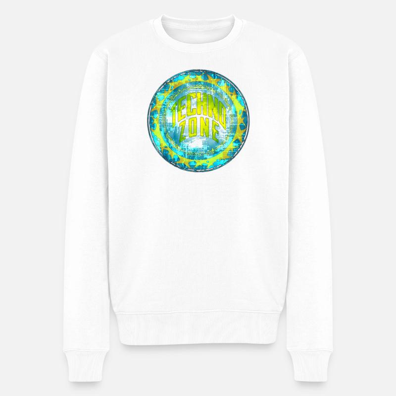 Cyber Techno Design mit Leuchtfarben - Männer Premium Bio Pullover - Weiß