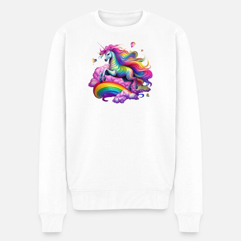 Fee Regenbogen Einhorn - Männer Premium Bio Pullover - Weiß