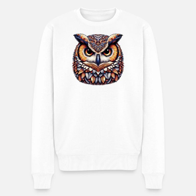Eule - Männer Premium Bio Pullover - Weiß