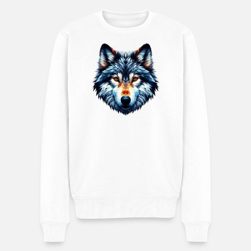 Polygonaler Wolf - Männer Premium Bio Pullover - Weiß