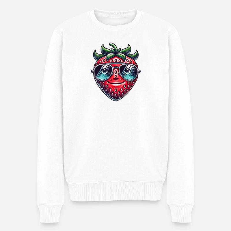 Coole Erdbeere mit Sonnenbrille Sommerfrucht - Männer Premium Bio Pullover - Weiß