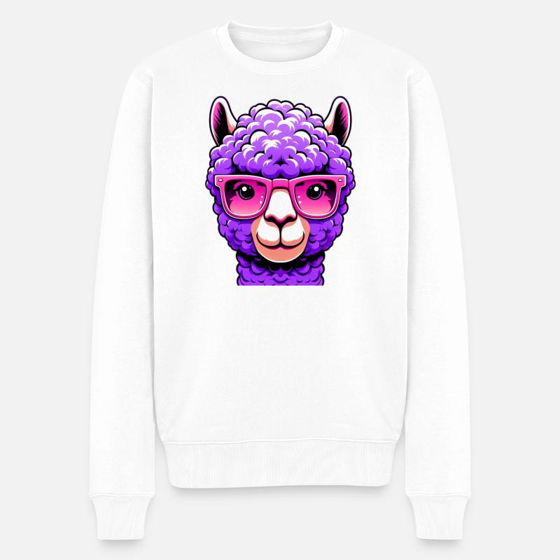 Alpaka mit Sonnenbrille - Männer Premium Bio Pullover - Weiß