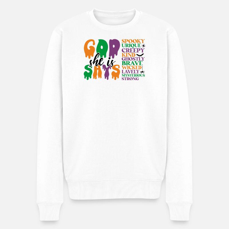 Halloween Geisterhaftes Wortkunst-Design - Männer Premium Bio Pullover - Weiß