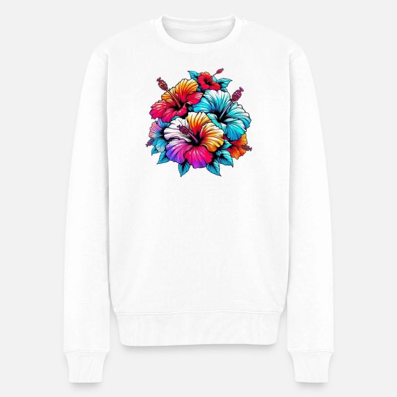 Hibiskusblüten - Männer Premium Bio Pullover - Weiß