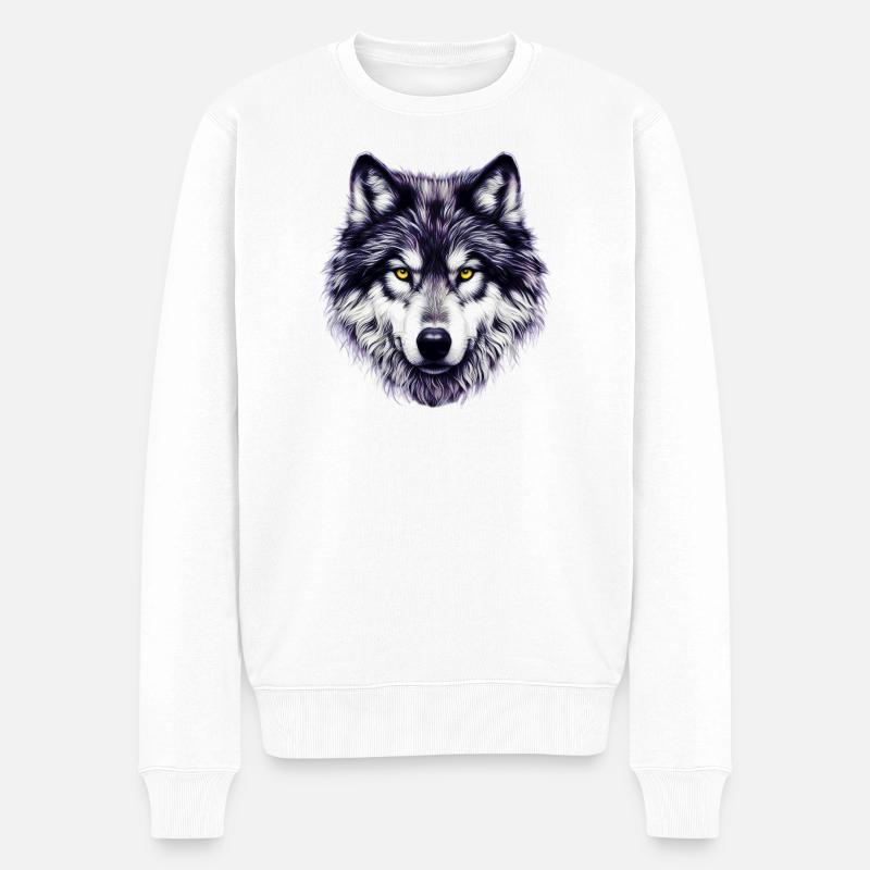 Wolf - Männer Premium Bio Pullover - Weiß