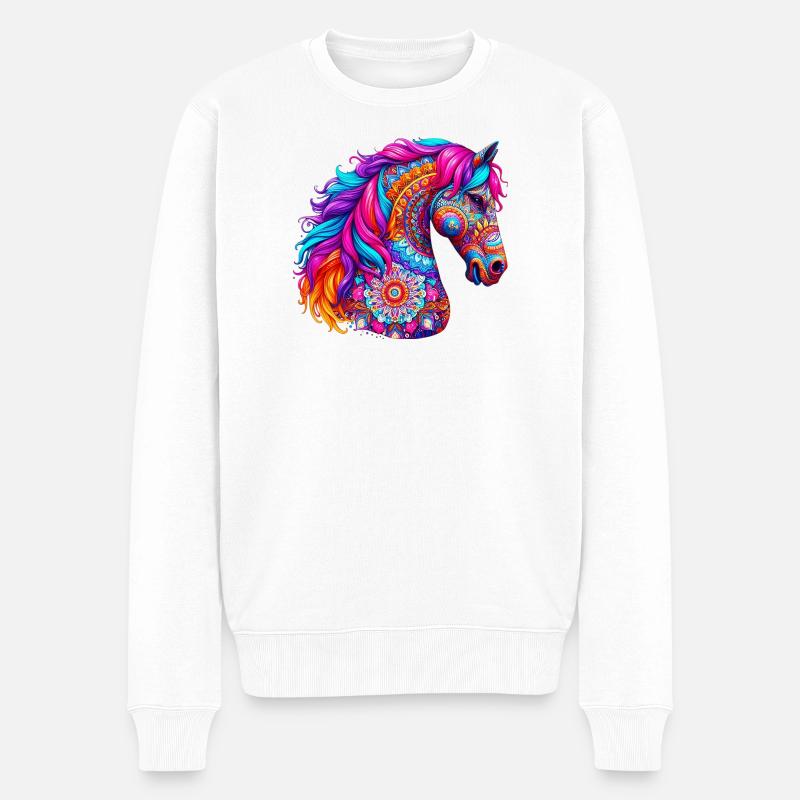 Pferd Mandala Zeichnung Indien Indien - Männer Premium Bio Pullover - Weiß