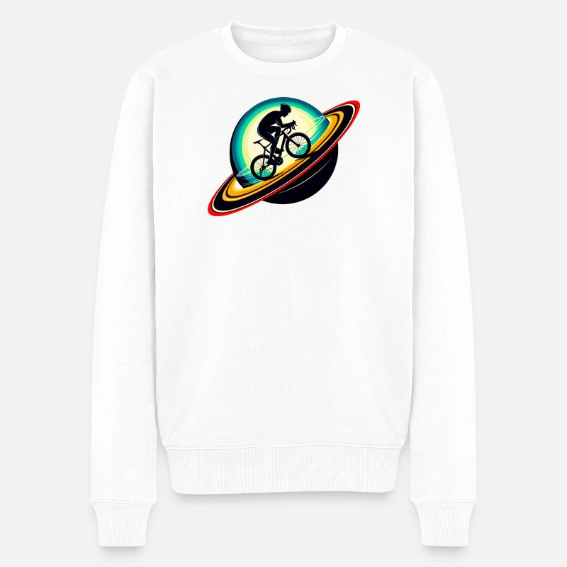 Radfahrer auf dem Saturn - Männer Premium Bio Pullover - Weiß