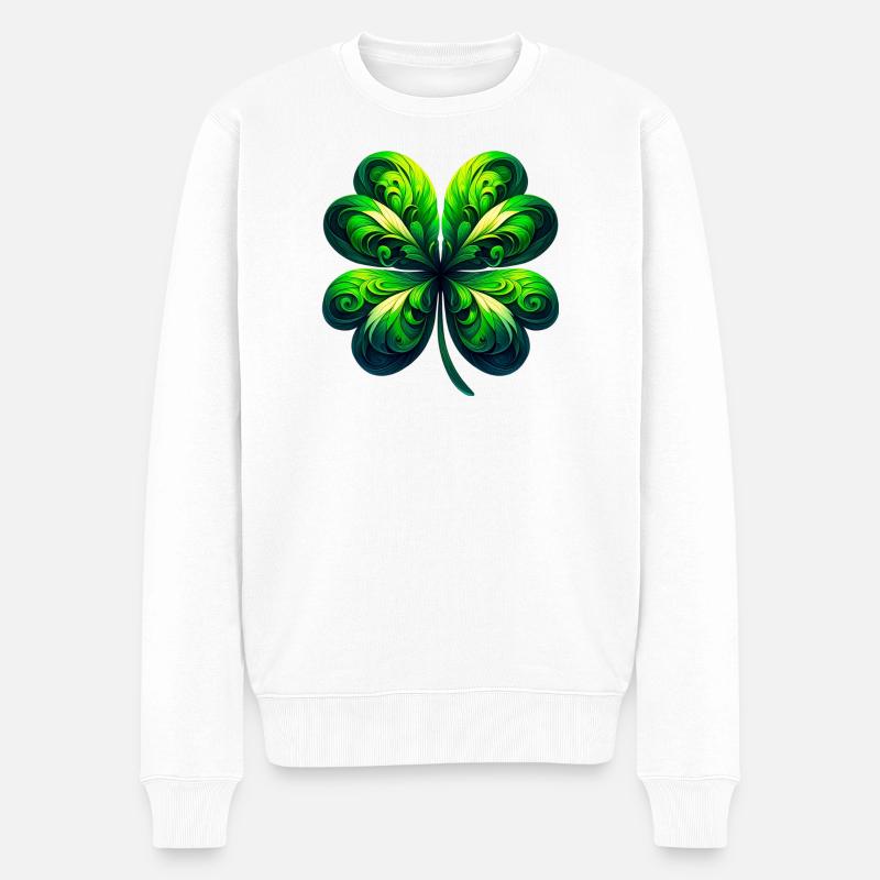 Vierblättriges Kleeblatt - Männer Premium Bio Pullover - Weiß
