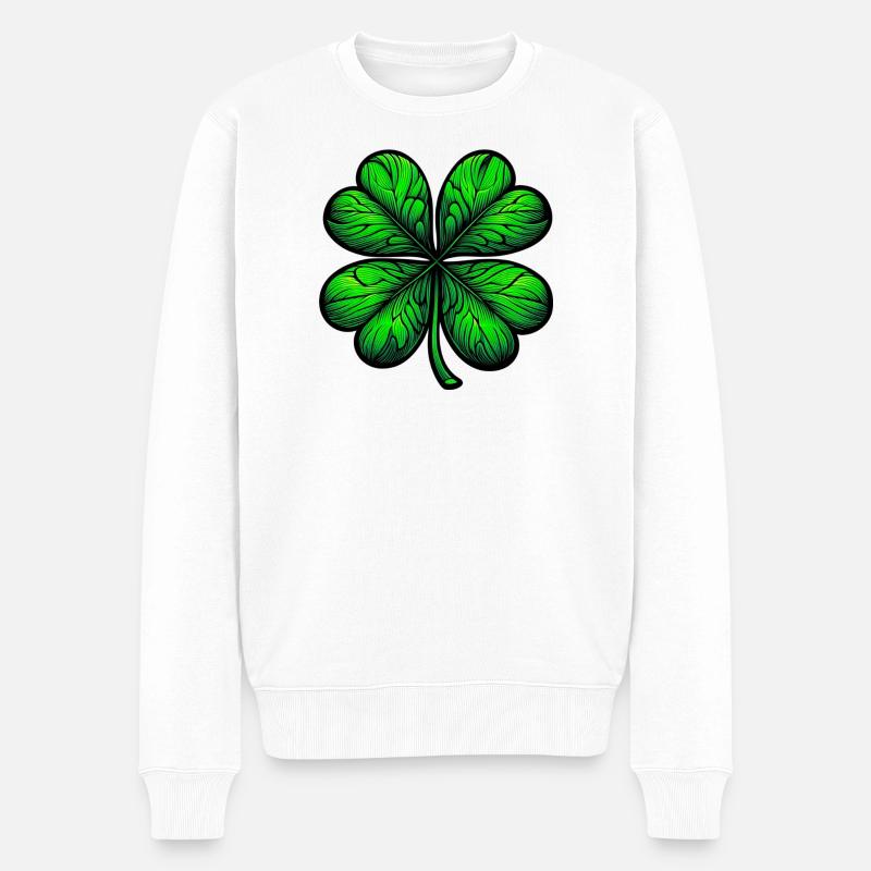 Vierblättriges Kleeblatt - Männer Premium Bio Pullover - Weiß