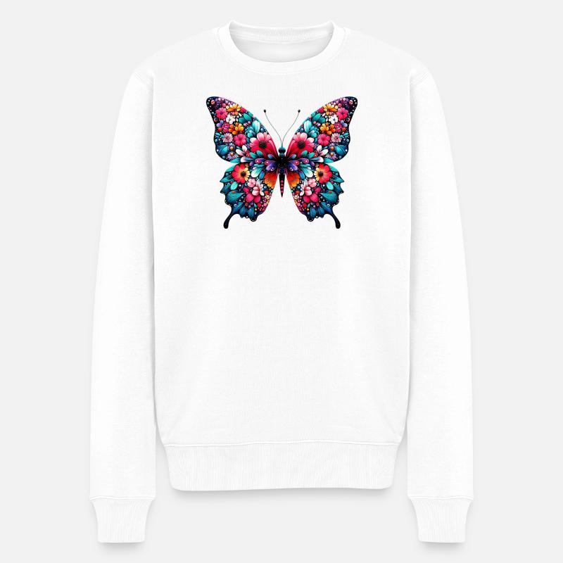 Schmetterling - Männer Premium Bio Pullover - Weiß