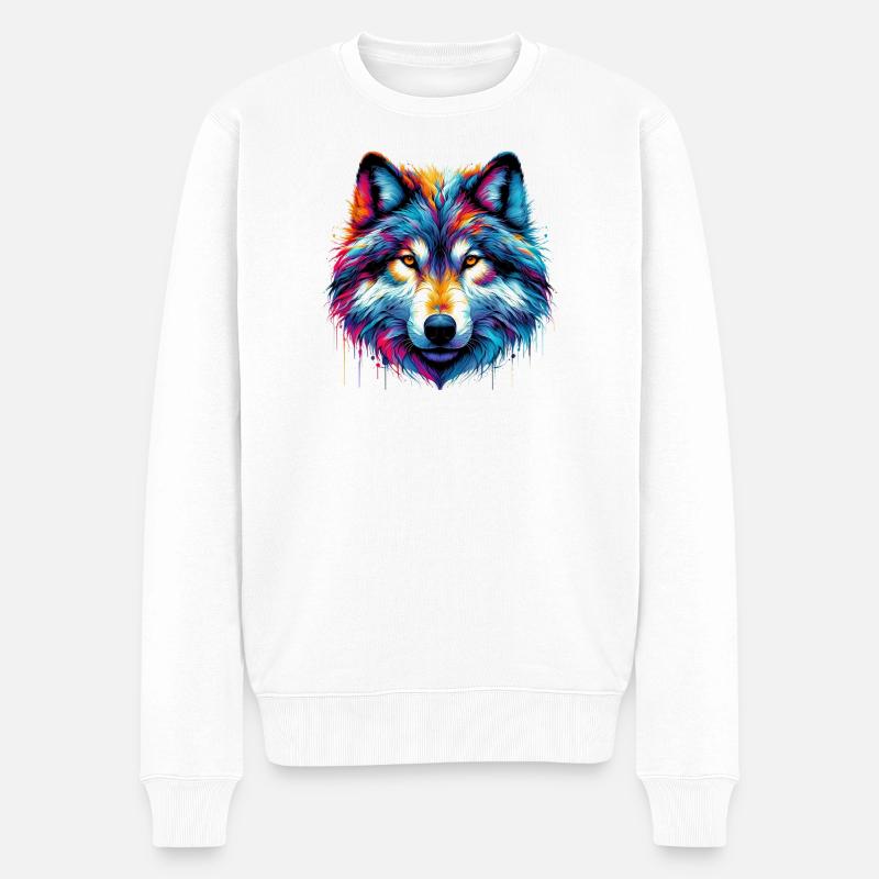 Wolf - Männer Premium Bio Pullover - Weiß