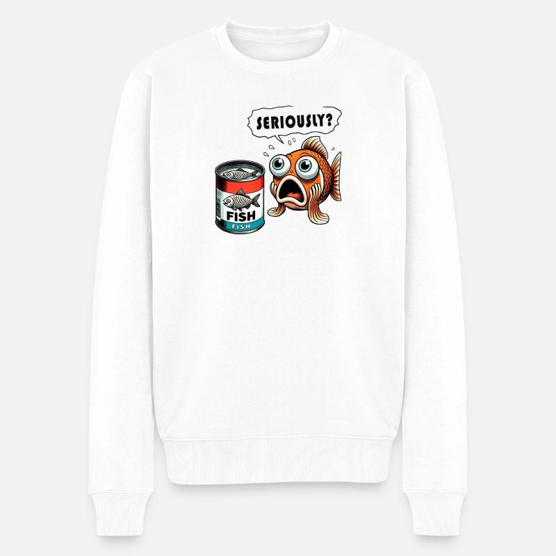 Lustiges Fisch Konserven Design - Männer Premium Bio Pullover - Weiß